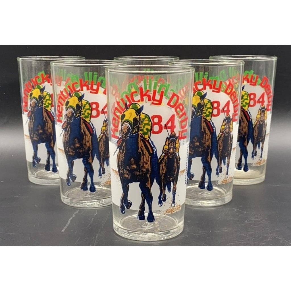 VTG Official 1984 Kentucky Derby Glasses Set of 6 Churchill Downs Souveni