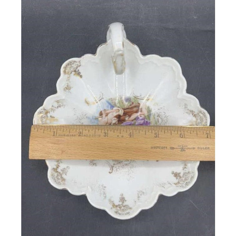 Antique Royal Bavarian Hand-Painted Cherub Porcelain Dish w/ Handle - Rare