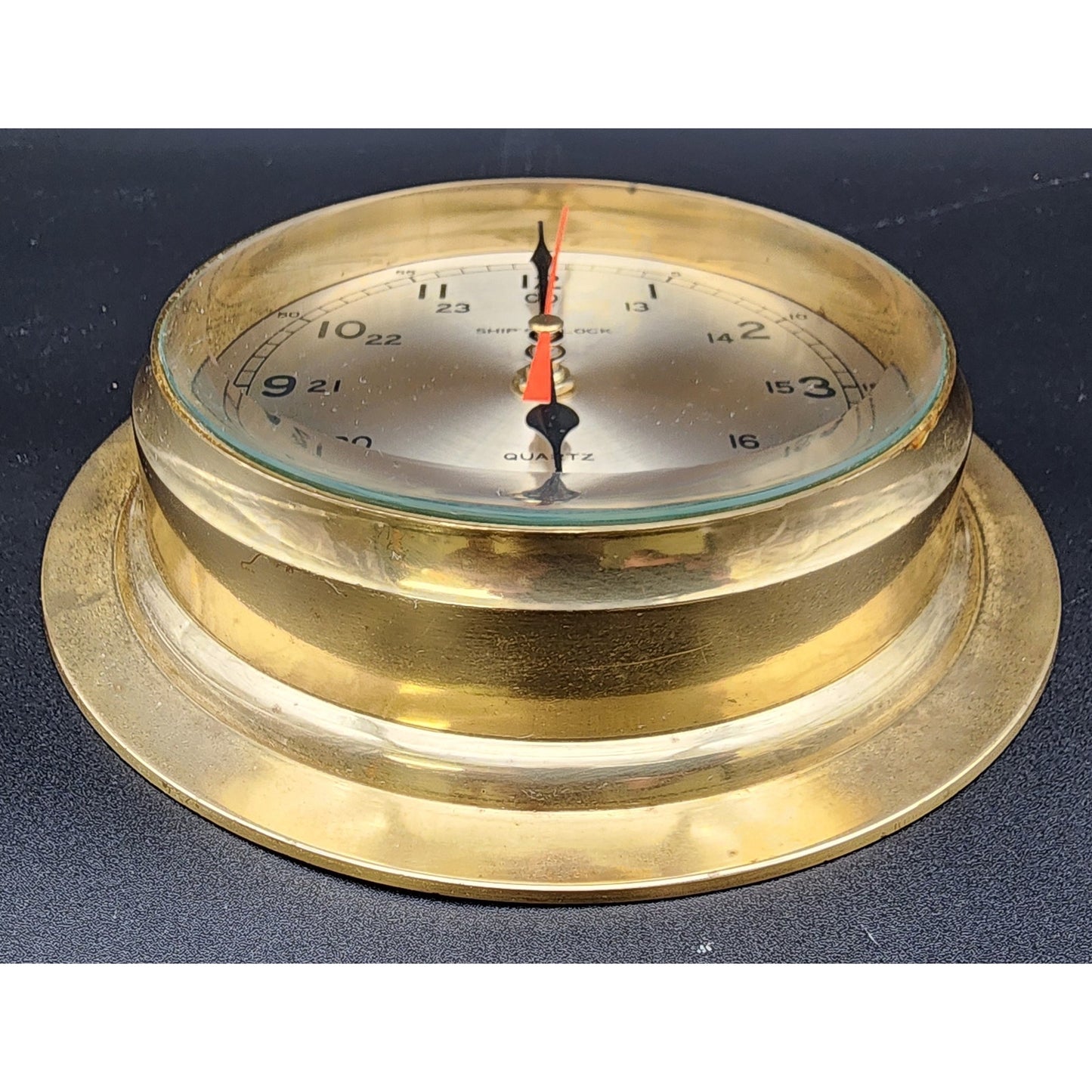Vintage Lacquered Brass Ship’s Clock – Heavy, Stunning, 24‑Hr Dial, Not Working