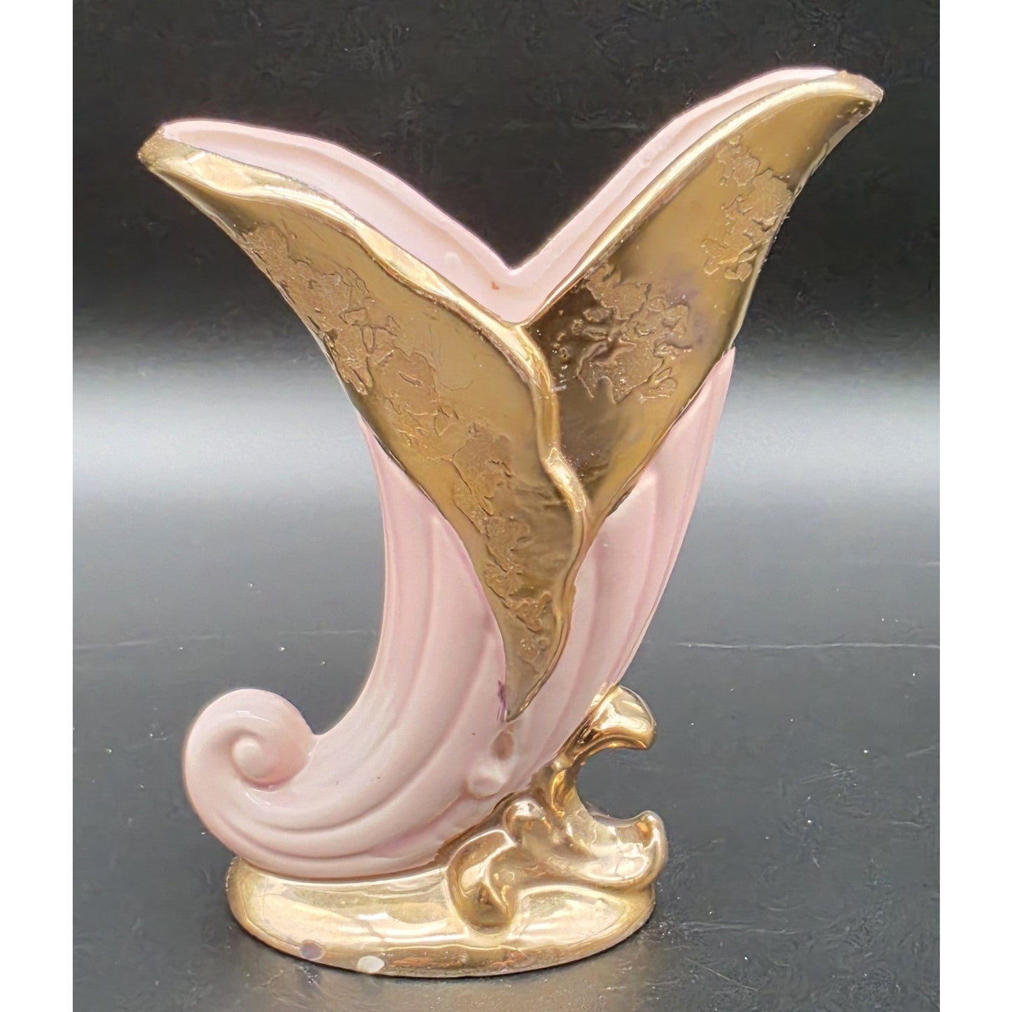 VTG Savoy China Pink & 24K Gold Cornucopia Horn Vase 6.125" Porcelain
