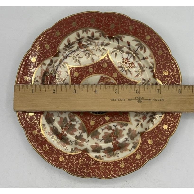 Antique C.F. Boseck Haida Austria Plates Pair Red Gold Scalloped 8" Japanesque