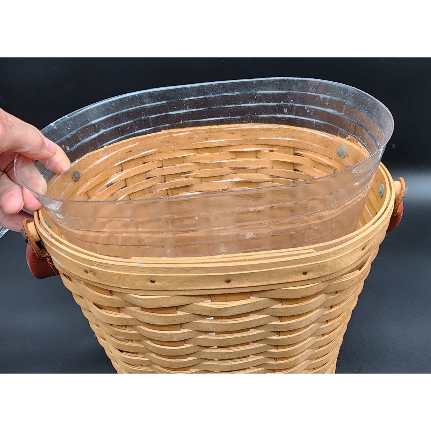 2005 Longaberger Leather Handles Basket Signed TET w/ Liner 11.5" x 9.25"