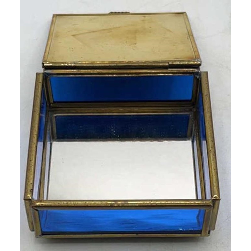 Vintage Lion & Lamb Jewelry Box – Cobalt Glass, Mirror, Via Vermont Mexico 1995