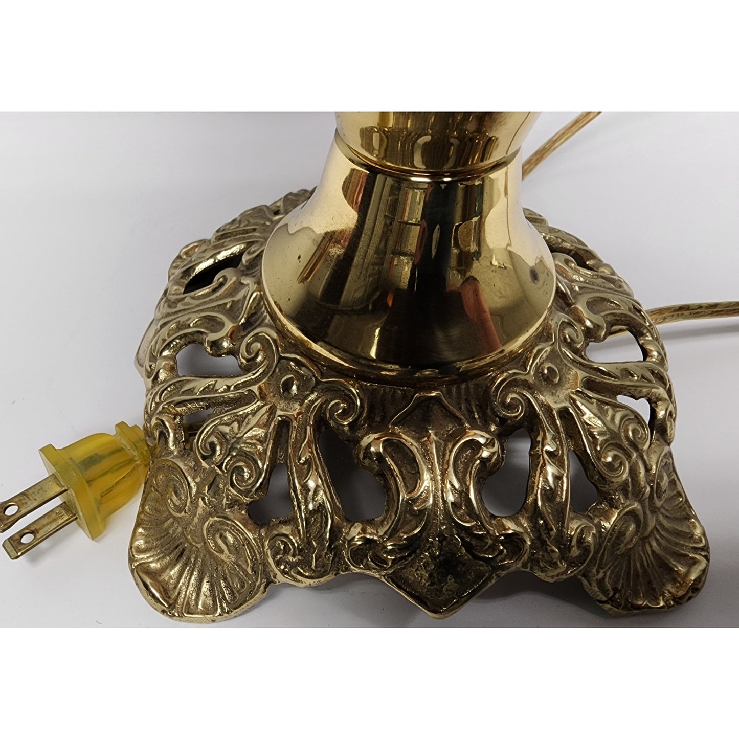 Vintage Brass Copper Gold Tone Table Lamp w/ Tassel Shade 20" Works - Beautiful!