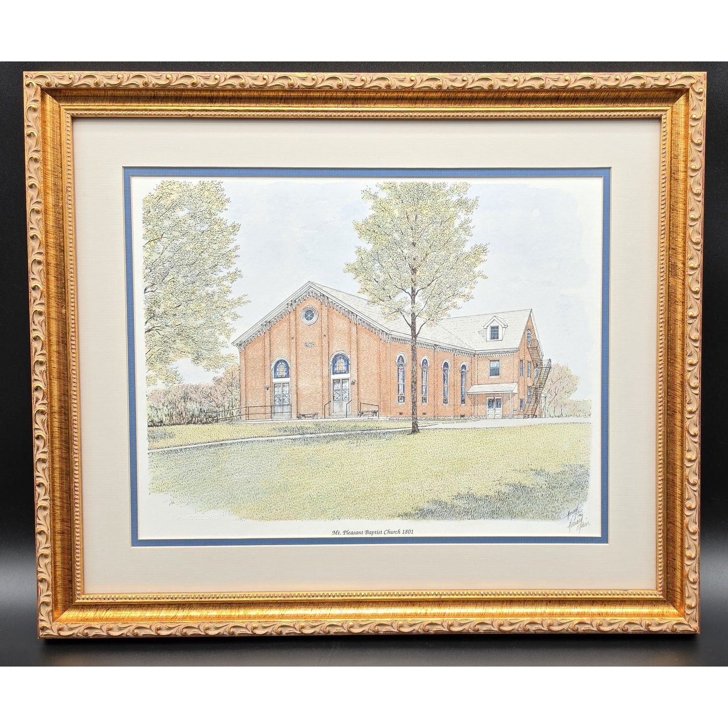 Howard Fain Signed Mt Pleasant Baptist Church 1801 Beautifully Framed Lithograph