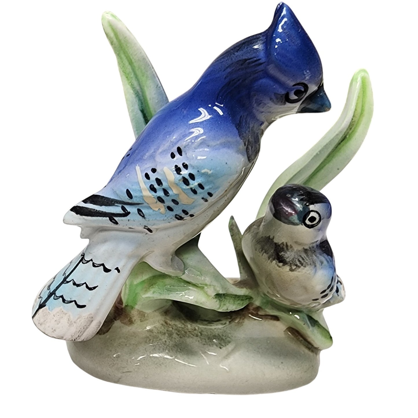 Set of 4 Vintage Hand Painted Porcelain Bird Figurines Japan Blue Jay