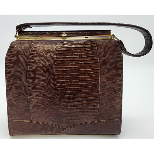 Sterling USA Genuine Lizard Handbag, Brass Accents, VTG London Luggage KY - Rare