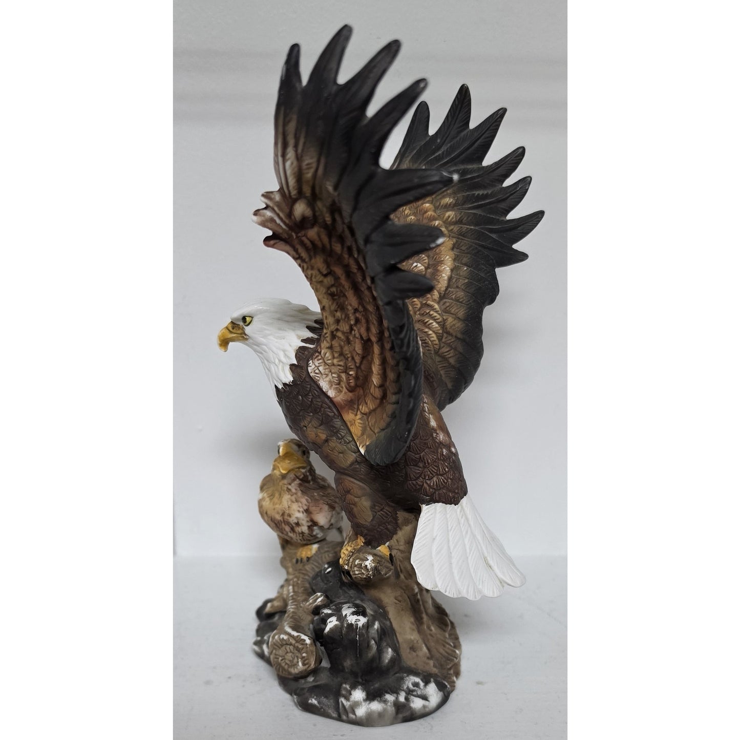 Vintage Taiwan Hand Painted Eagle & Fledgling Porcelain Figurine 8.5"