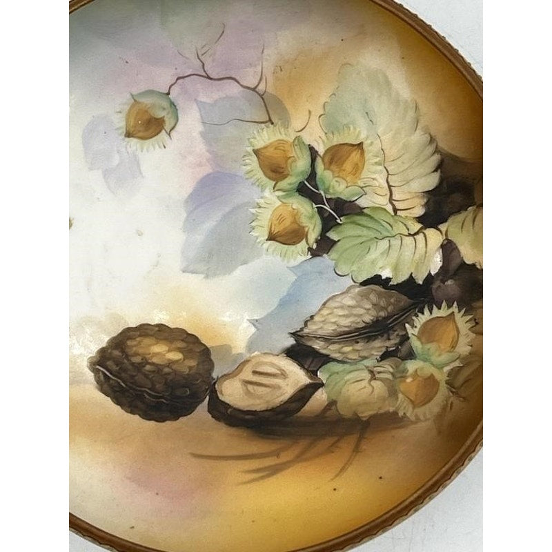 Antique Nippon Morimura Hand Painted Footed Bowl Hazelnut Pinecone RARE!