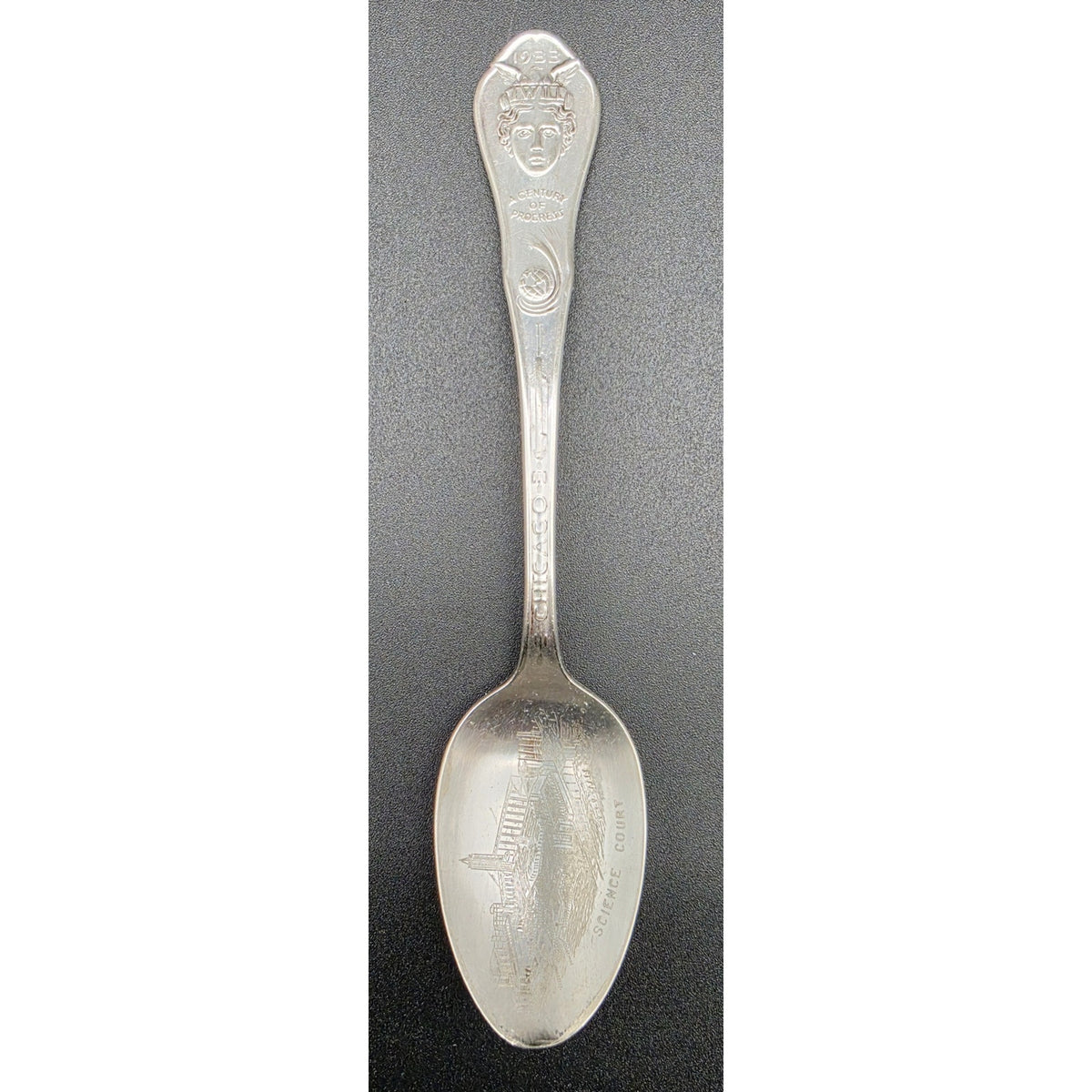 1933 Chicago Worlds Fair Souvenir Silver Spoon Wm A Rogers Science Court Travel