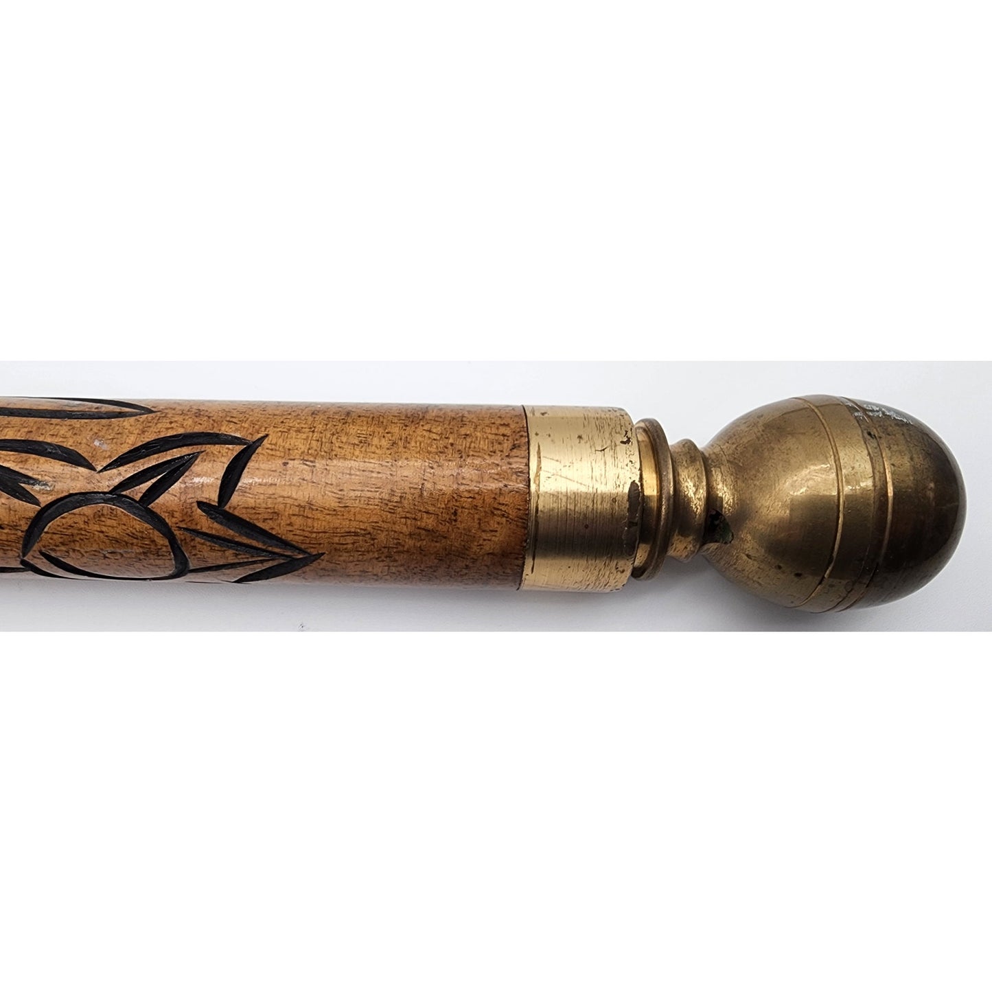 Vintage Hand Carved Wood Brass Cane w/ Hidden Pool Cue 33" - Rare