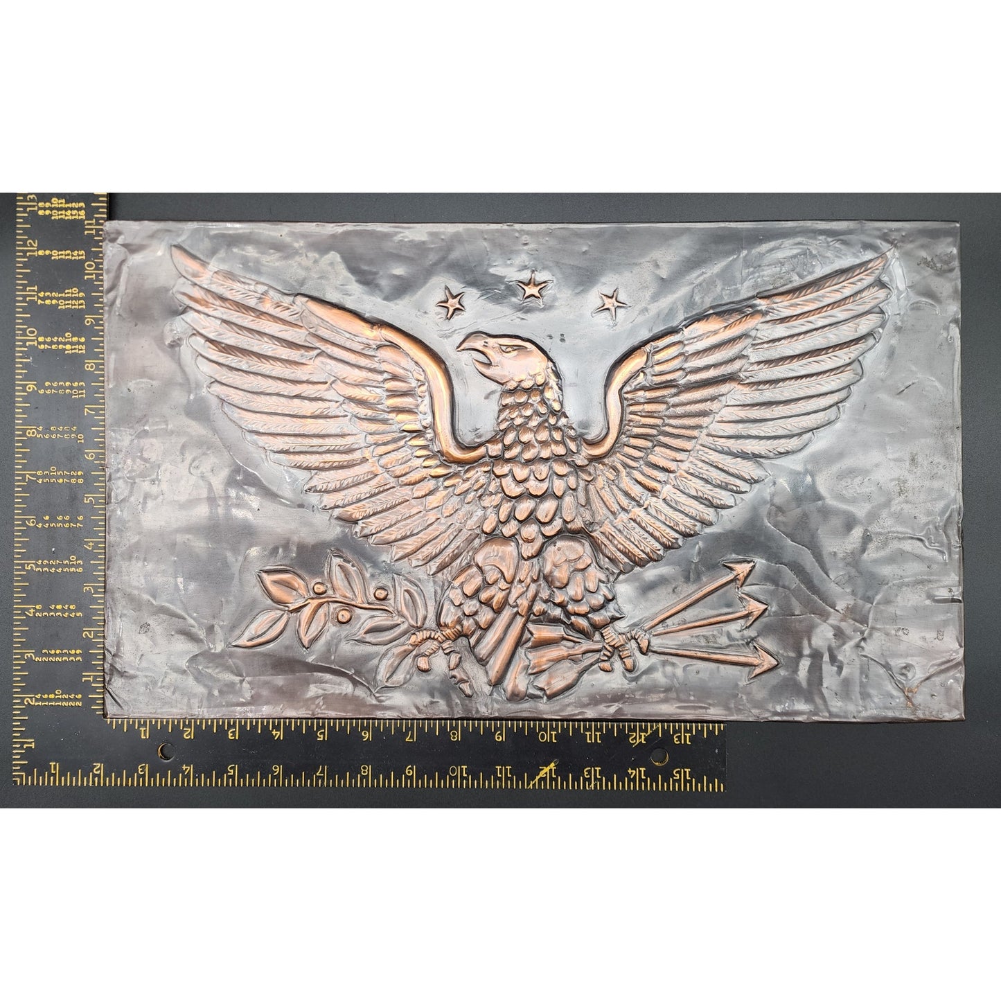 Vintage Embossed Copper Eagle Art 19x11 Patriotic Handmade Metal Wall Panel