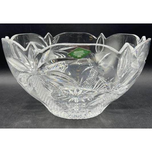 Shannon Crystal by Godinger Palm Tree Large Centerpiece Bowl 10.5" ScallopedEdge