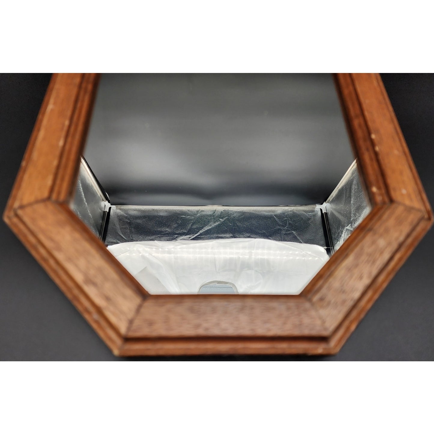 Vintage Solid Wood Octagon Mirror w/ Beveled Frame & Dual Hanging Options