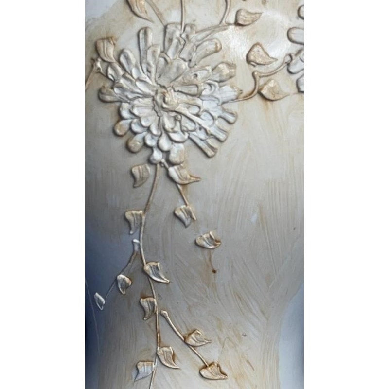 Vintage Ginger Jar Table Lamp w/ Floral Relief & Square Shade 28" Tall Works