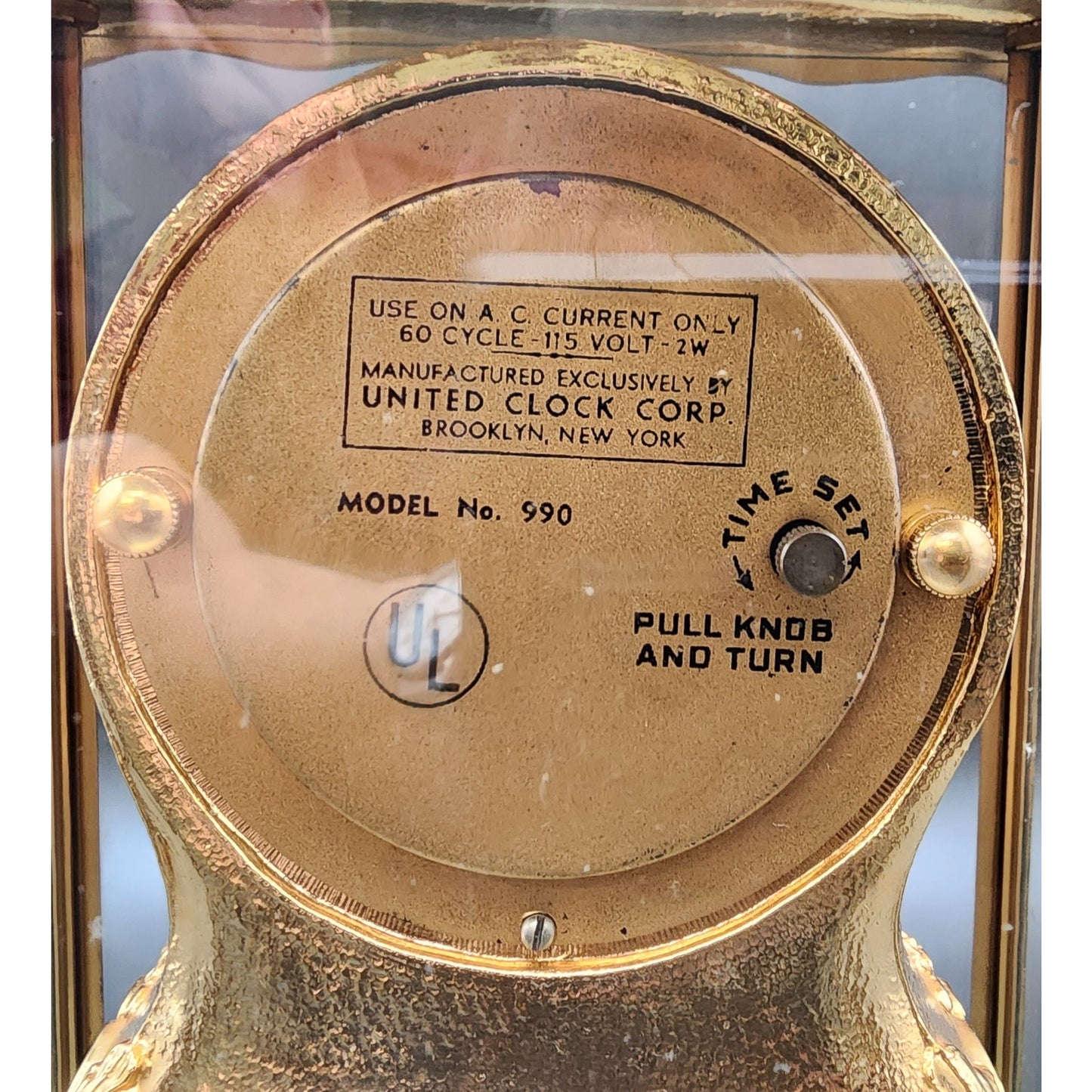 Vintage United Model 990 Brass Clock w/ Dancing Figurines & Glass Case Works