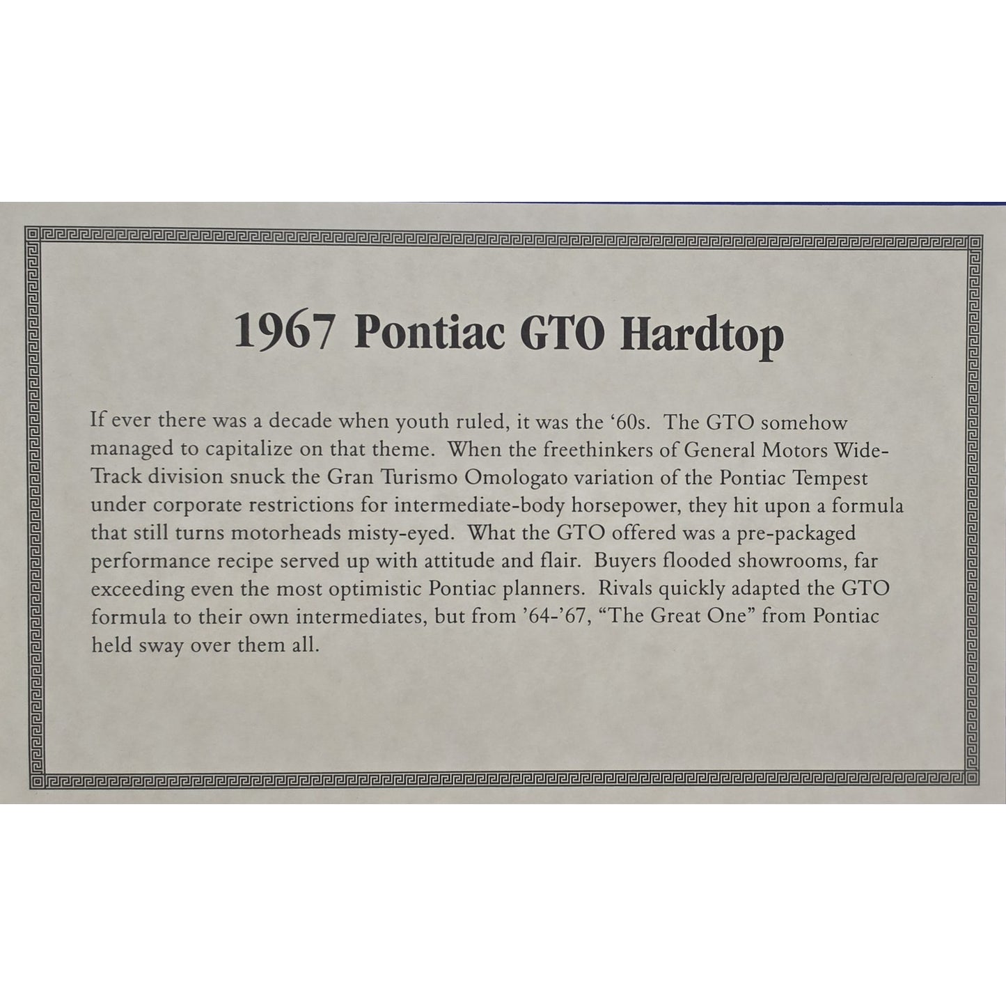 1967 Pontiac GTO Hardtop 1:24 Danbury Mint Die‑Cast NIB w/ COA Limited Ed