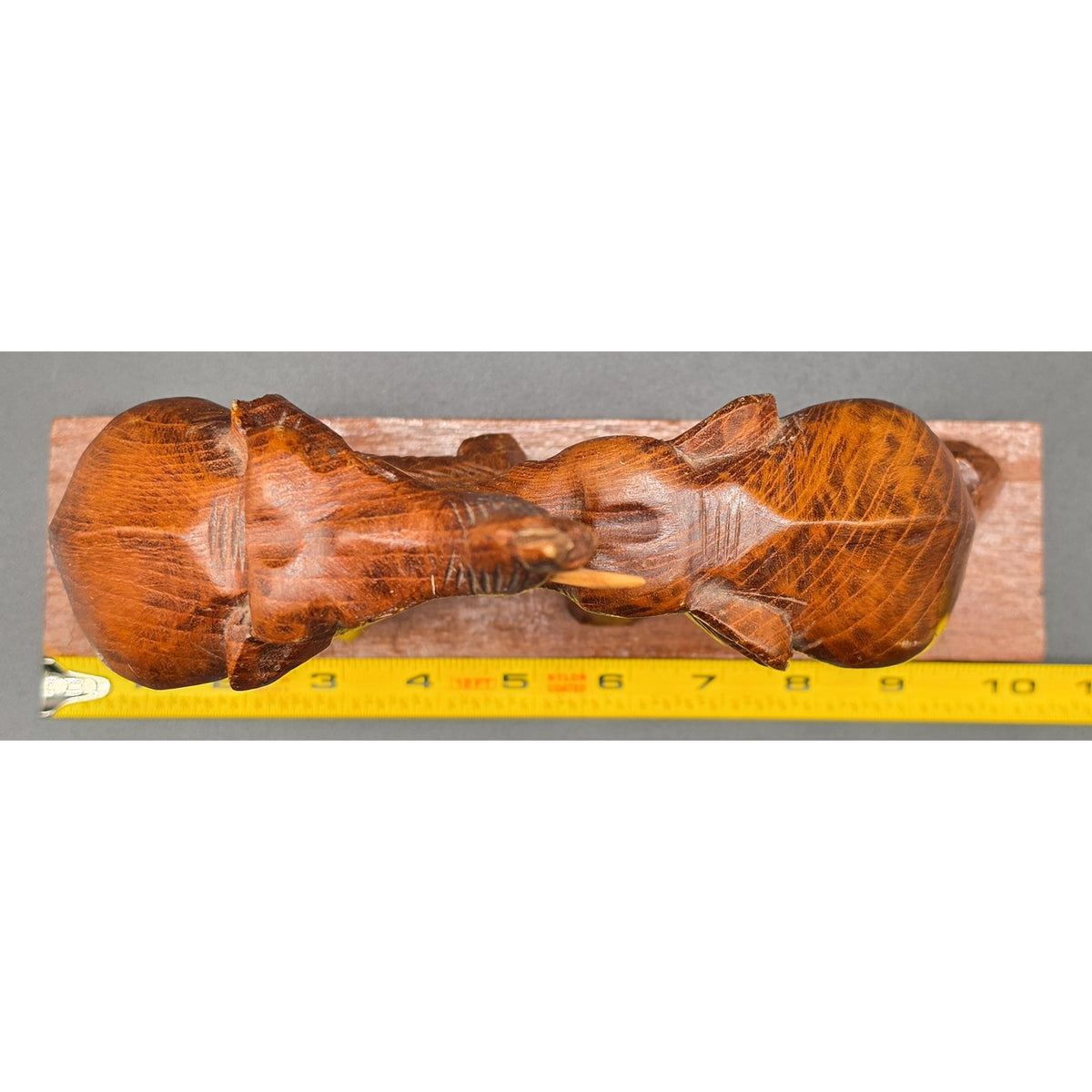 Vintage Hand Carved Wood Elephant Set Wall Hanging Plaque & Mantel Figurine Art