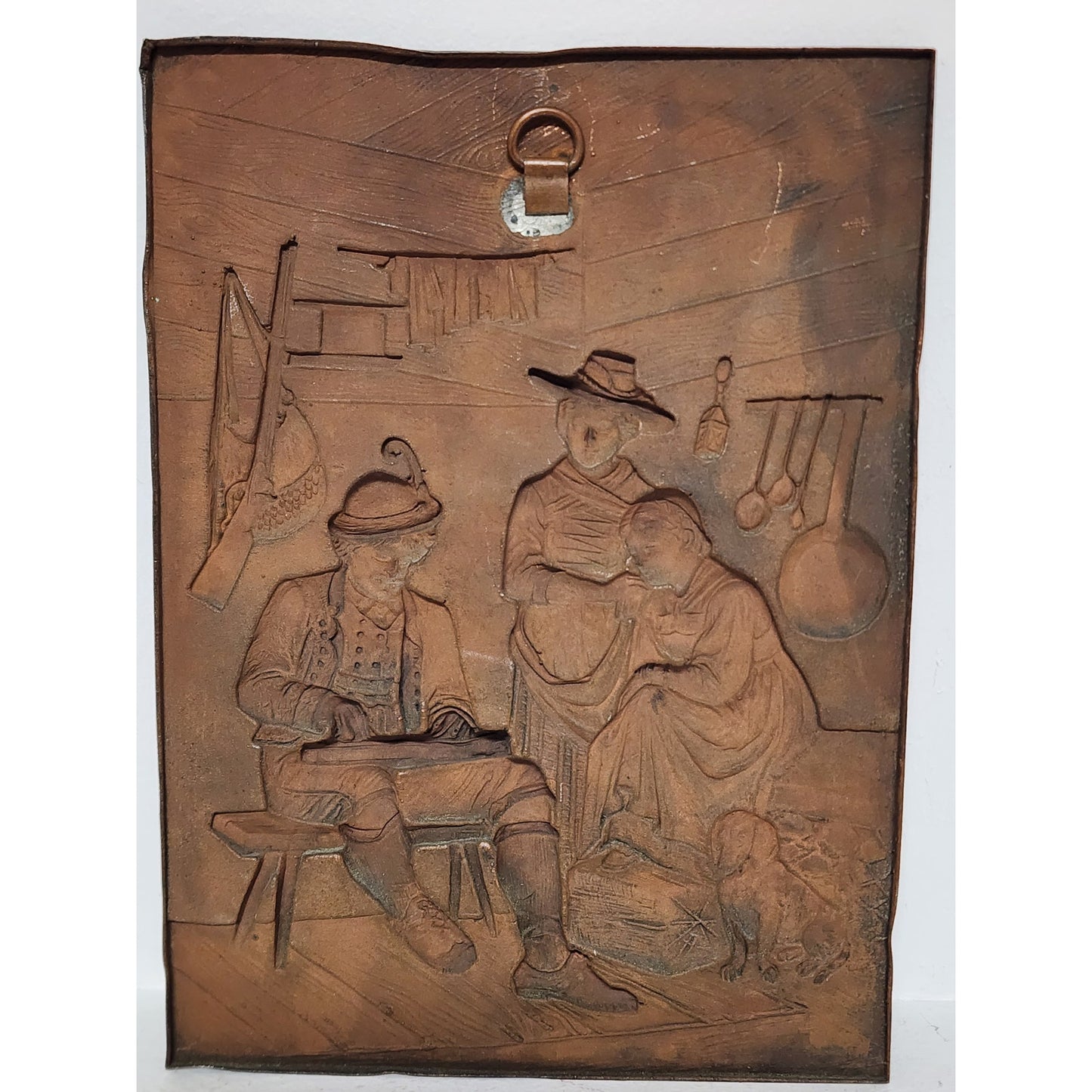 Vintage Embossed Copper Wall Art 8x5.75 Rustic Relief Panel w/ Hanger