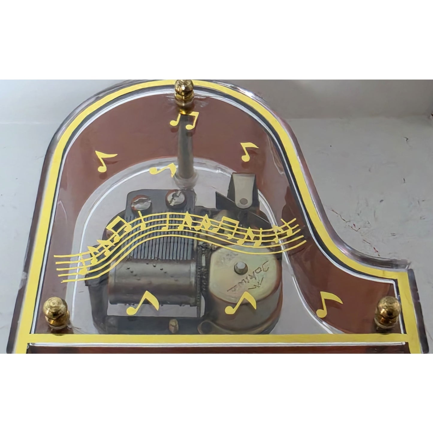 Vintage Jokiwa Japan Grand Piano Music Box Clear Amber Plexiglass Nice Works