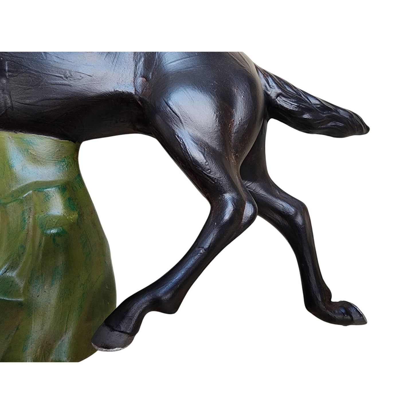 Hand Painted Ceramic Horse Figurine Running Action Black w/ Saddle 15.5”