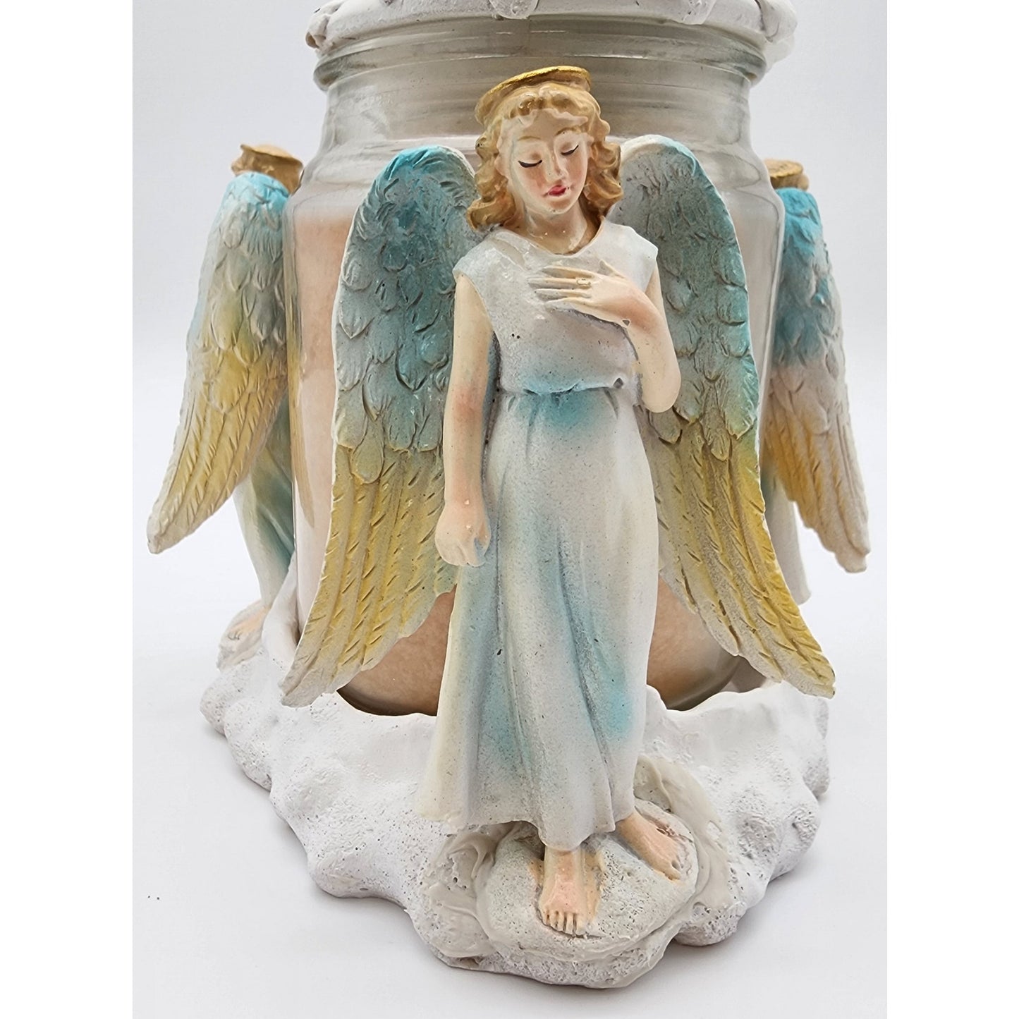 3 Angel Candle Holder w/ Lid – Ceramic Holiday Decor Butterscotch Scent Unused