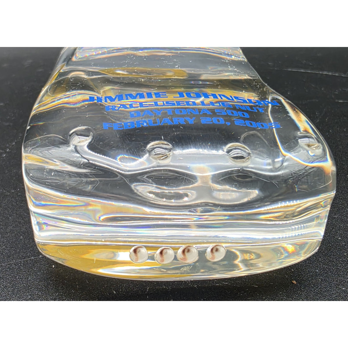 Jimmie Johnson #48 Autographed 2005 Daytona 500 Race Used Lug Nut Acrylic 1/100