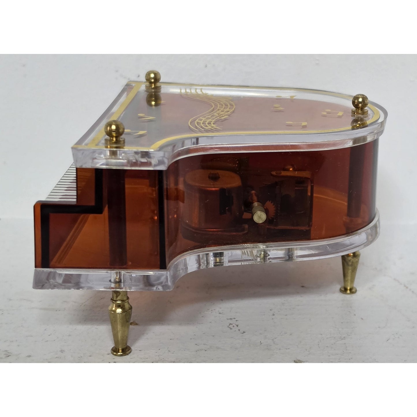 Vintage Jokiwa Japan Grand Piano Music Box Clear Amber Plexiglass Nice Works