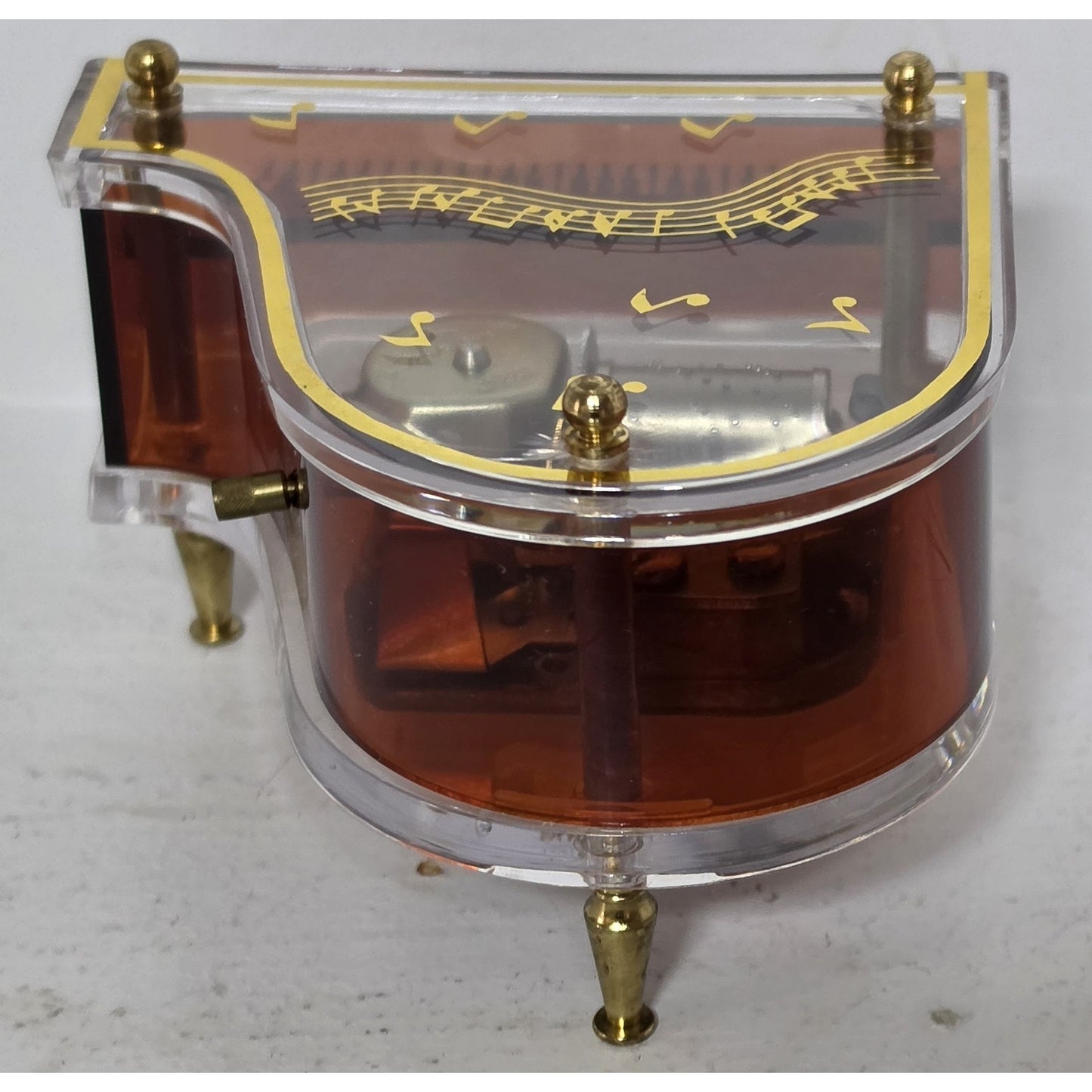 Vintage Jokiwa Japan Grand Piano Music Box Clear Amber Plexiglass Nice Works