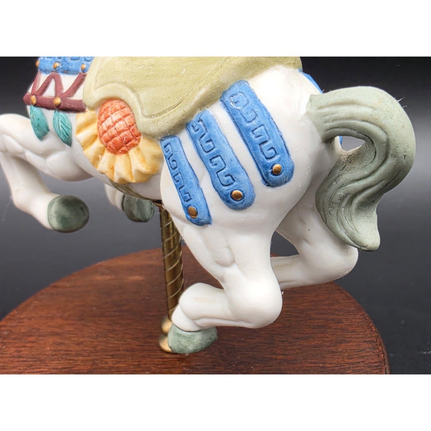 Vintage Taiwan Carousel Horse Music Box – Hand Painted Porcelain on Walnut Base