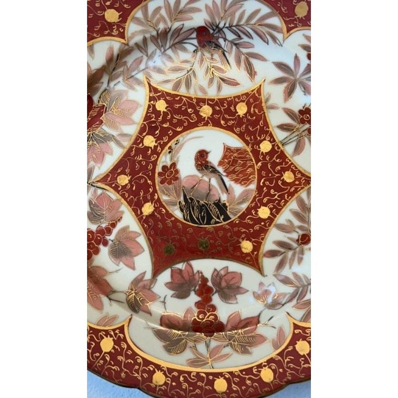 Antique C.F. Boseck Haida Austria Plates Pair Red Gold Scalloped 8" Japanesque