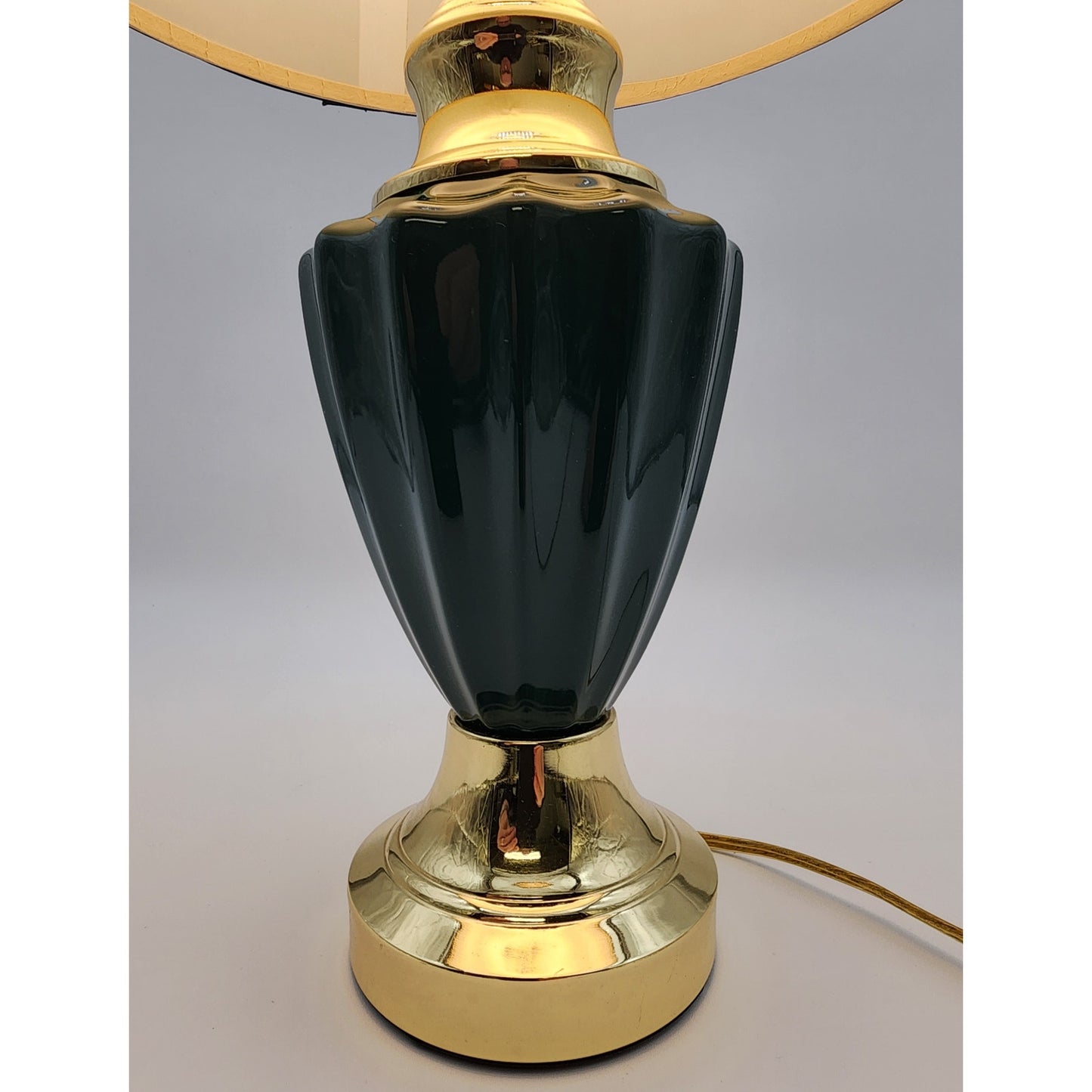 Modern Vintage Forest Green Ceramic & Gold Table Lamp 21" Tall w/ Pleated Shade