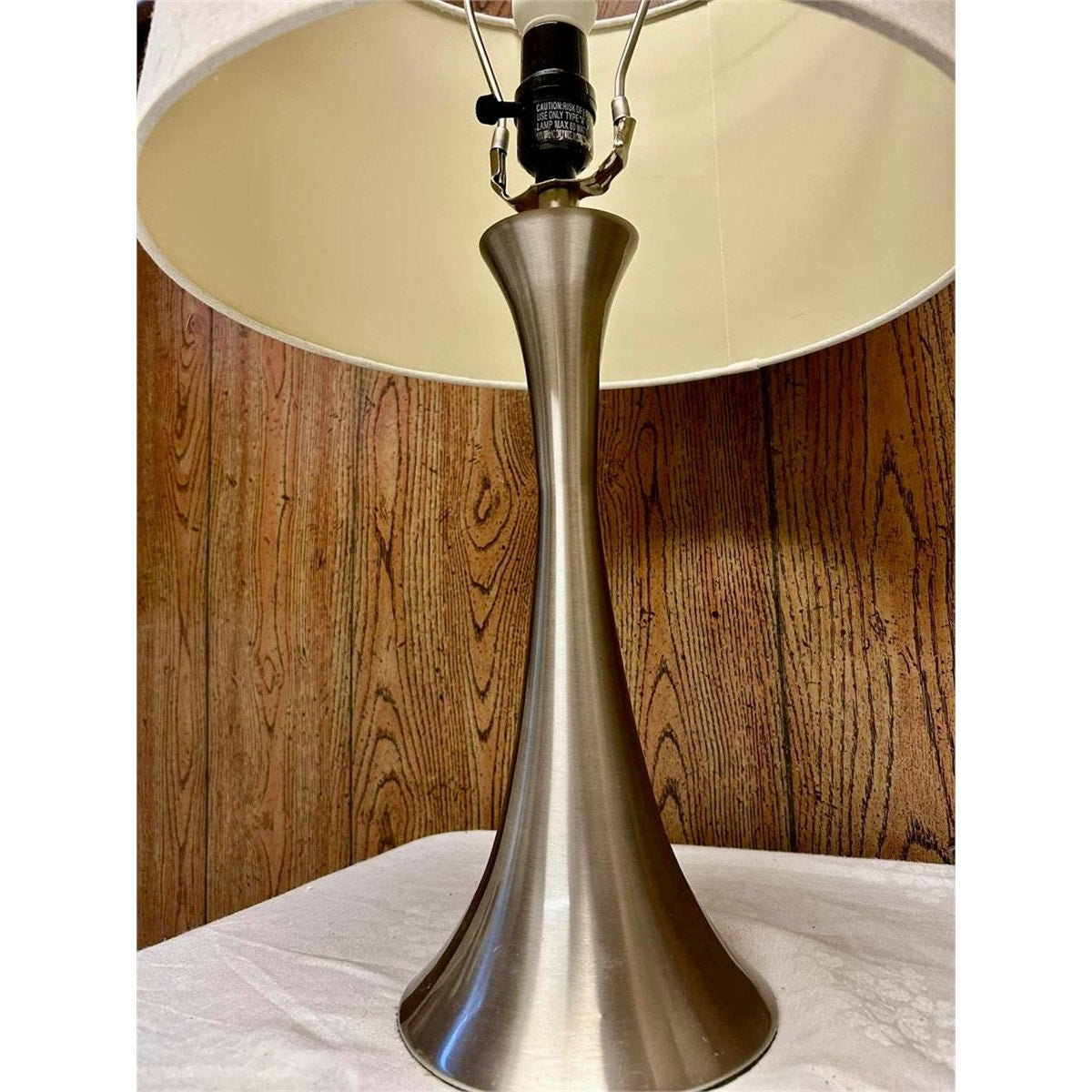 Retro Brushed Stainless Steel Table Lamp w/ Off-White Shade – 24" Tall