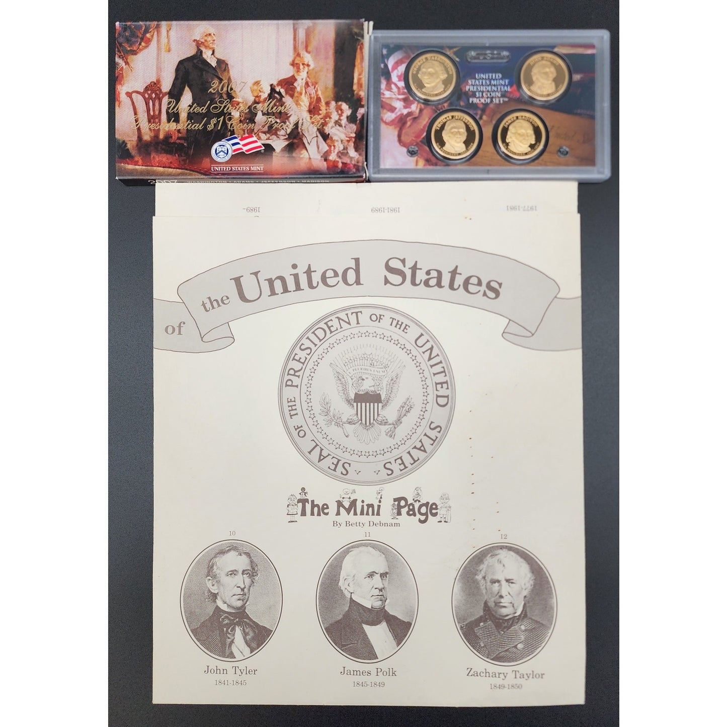 2007 Presidential US Mint $1 Proof Set + 1989 Mini Page Presidents Foldout Bundle