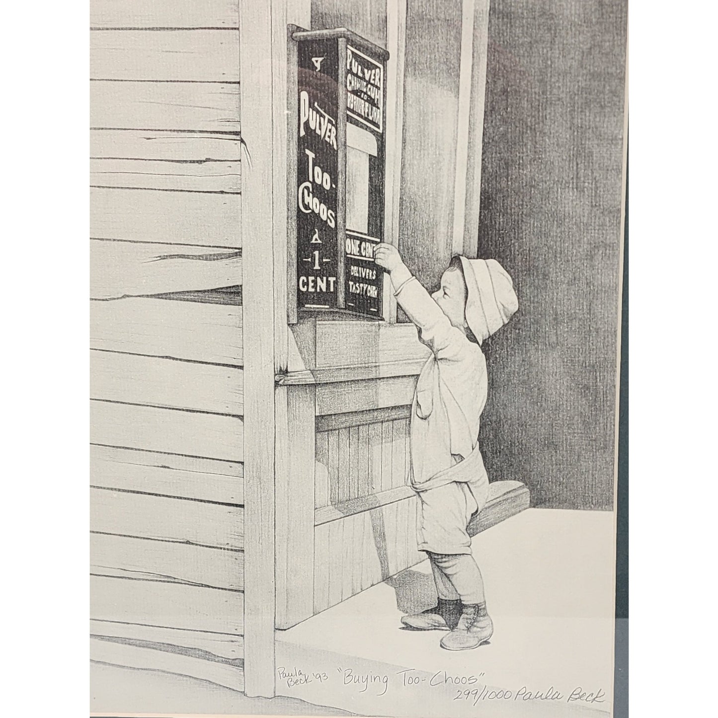 Paula Beck 1993 Signed Lithograph "Buying Too-Choos" Americana Art Ornate Frame