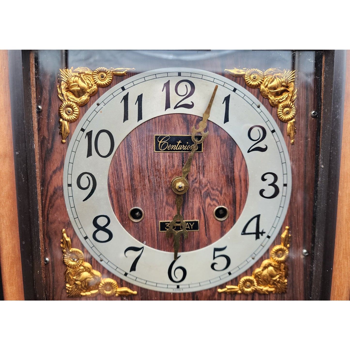 Vintage Centurion 35‑Day Regulator Clock* Korea Wood Case Brass Pendulum Key