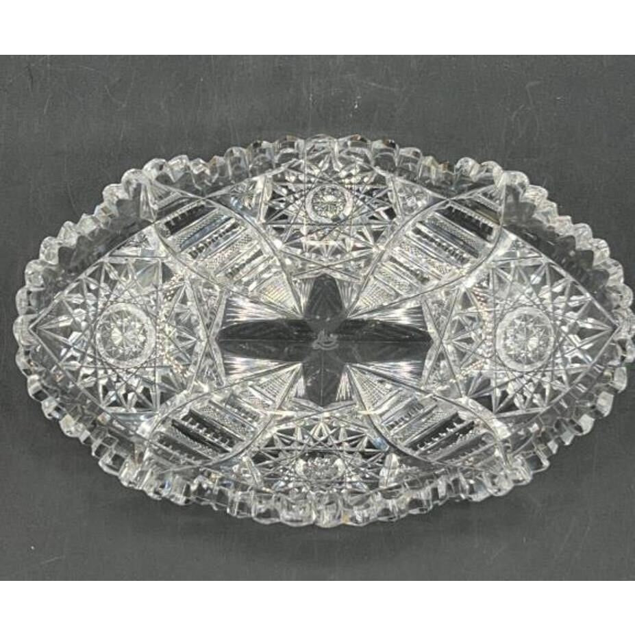 VTG Violetta Lead Crystal Bowl & Libbey Cut Glass Oval Serving Dish Starburst