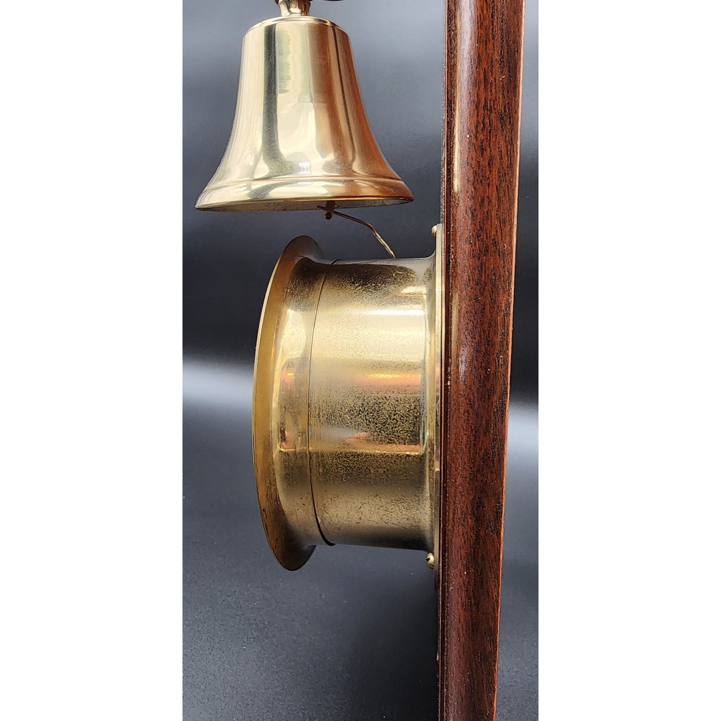 Vintage Dolphin Brass & Wood Mariner Wall Clock w/ Hourly Ship Bell Chimes