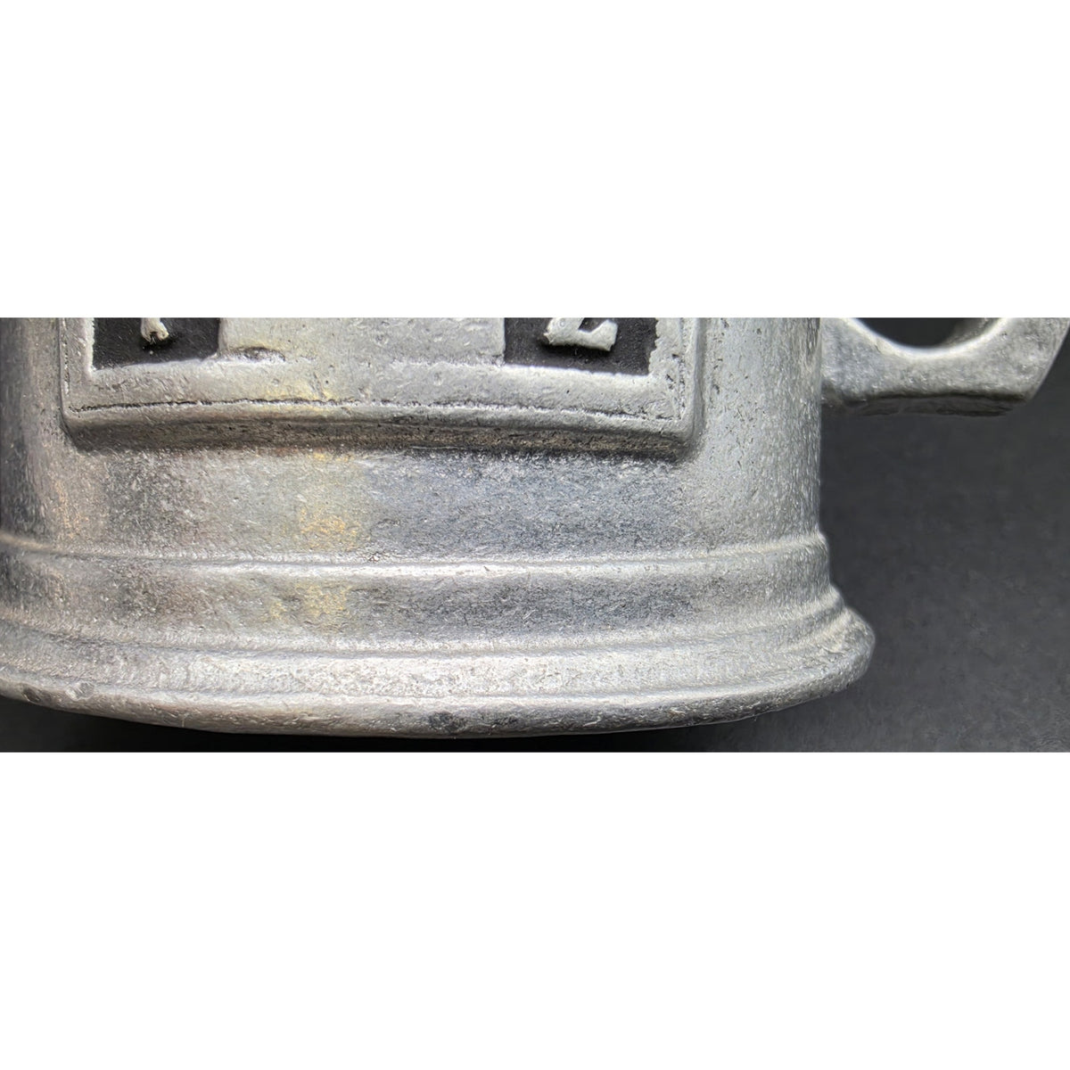 Vintage Solid Pewter Alphabet Cup Mug Heavy Metal ABC Hornbook Sampler Style