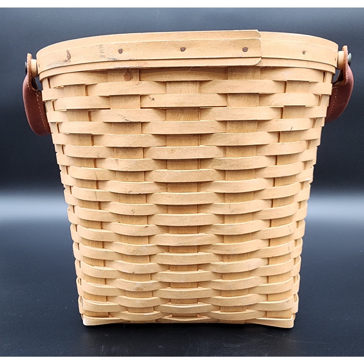 2005 Longaberger Leather Handles Basket Signed TET w/ Liner 11.5" x 9.25"
