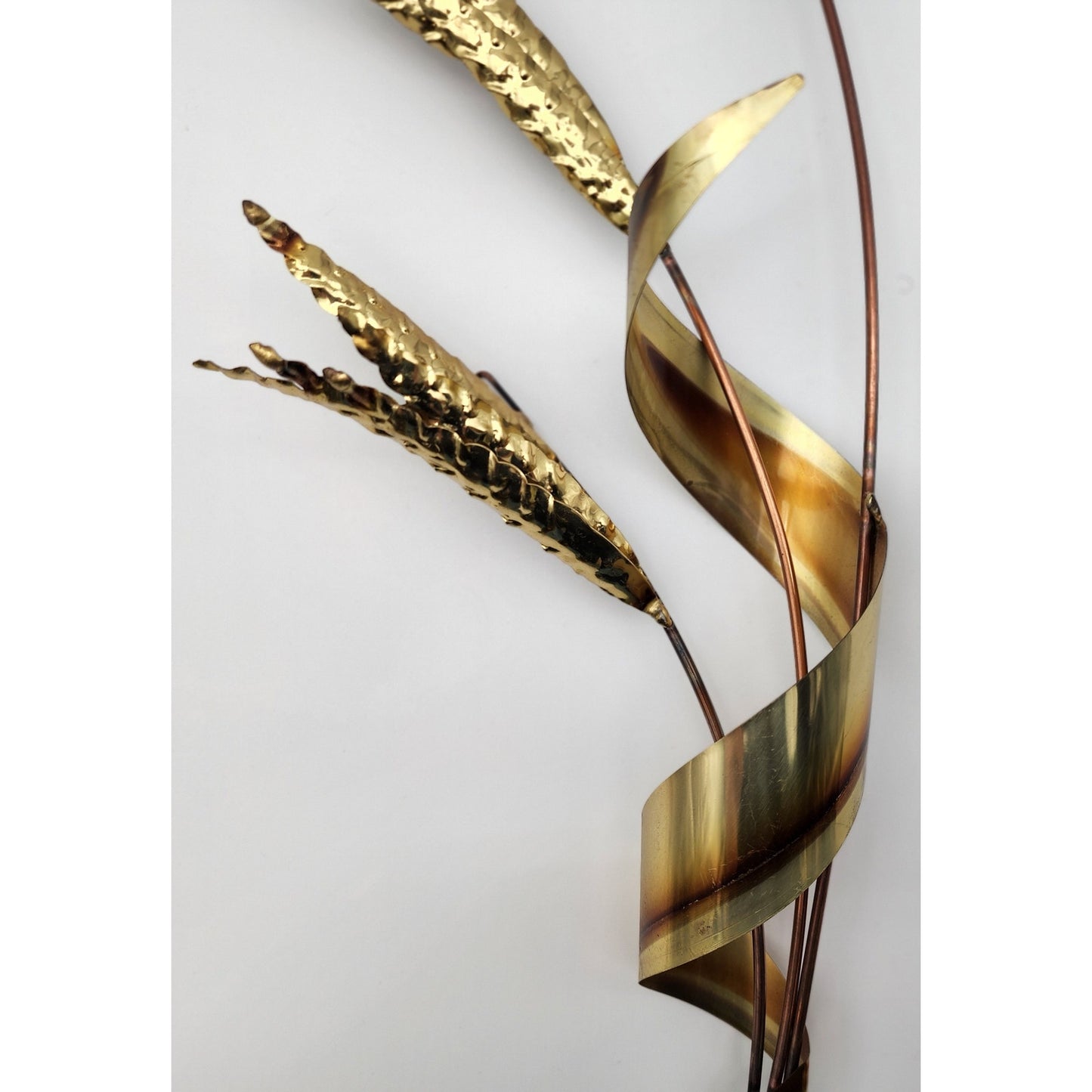 Vintage Brass & Copper Wheat Wall Art Pair – 31" Metal Sculptures Left/Right