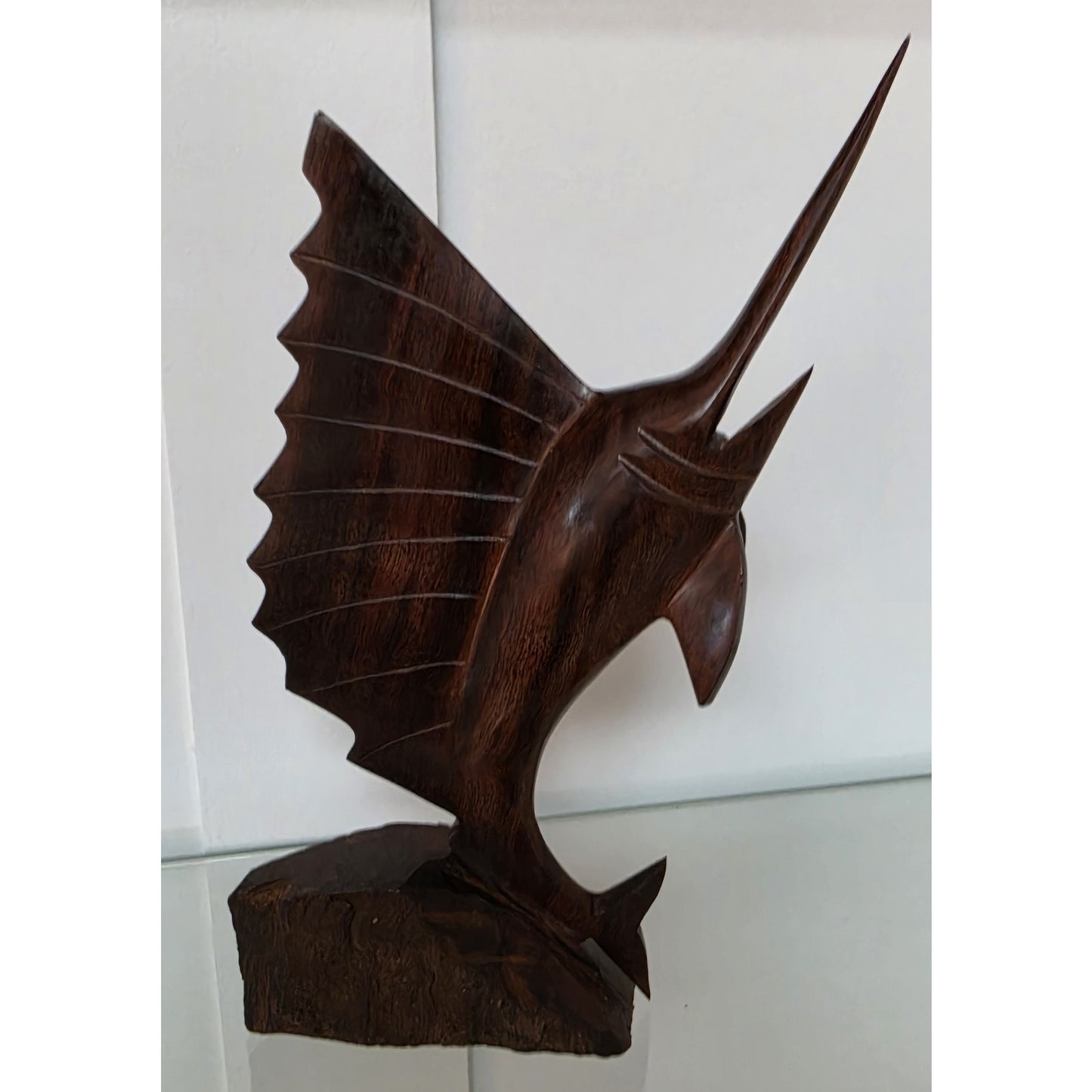 Vintage Hand‑Carved Mahogany Swordfish Statue 8.5" Elegant Wood Art - Beautiful