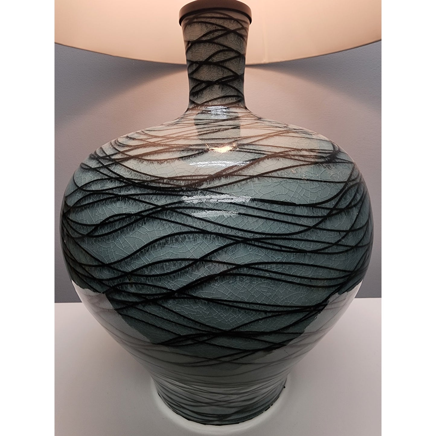 Pacific Coast Lighting Ceramic Wave Pattern Table Lamp 30" Aqua/Black/White
