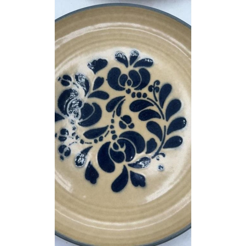 Pfaltzgraff Folk Art 8‑Pc Dinnerware Set Blue Floral Tan USA Stoneware VT