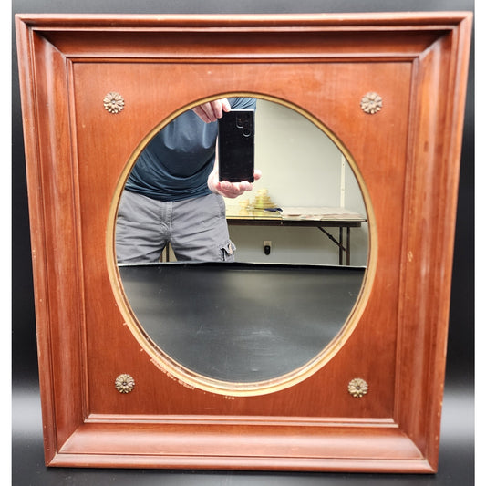 Vintage Willett Wildwood Cherry Hardwood Framed Oval Mirror Brass Accents 17x19