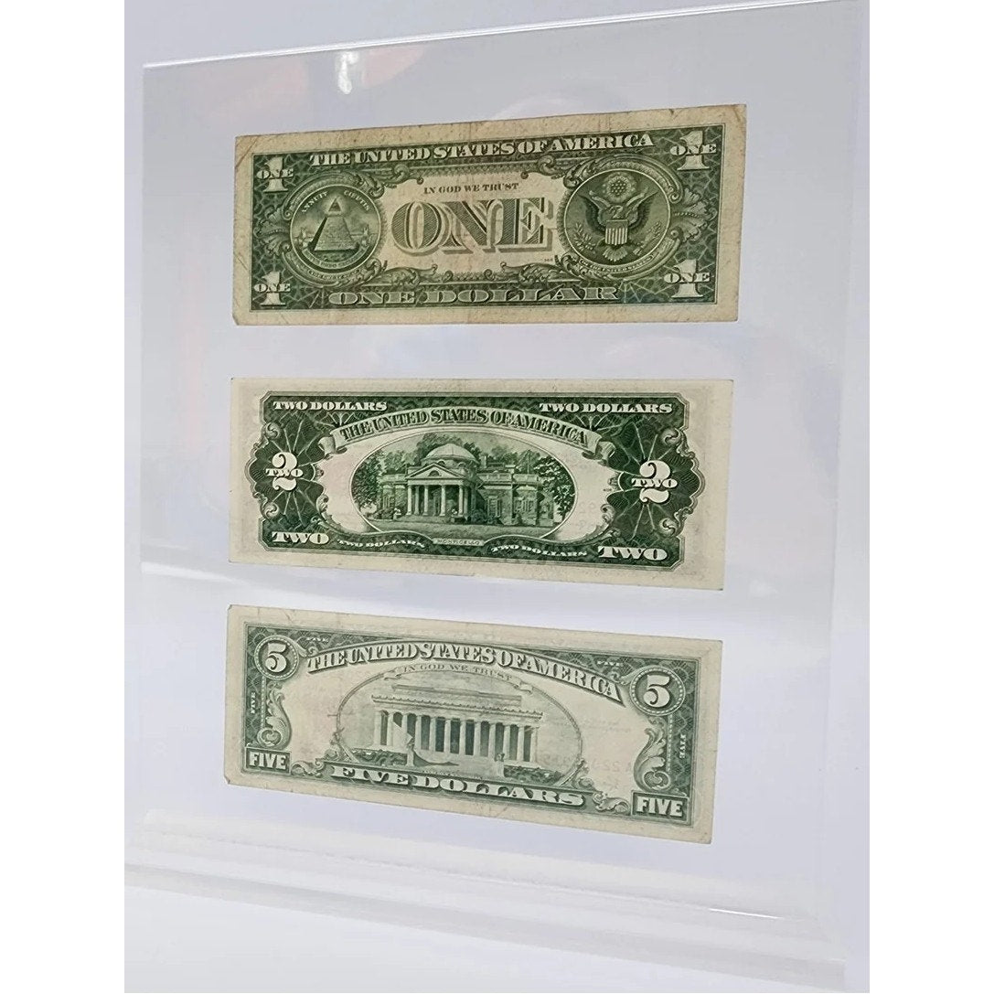 US $1 1957 Blue Seal Silver Certificate w/ $2 1957 & $5 1963 Red Seal Bills