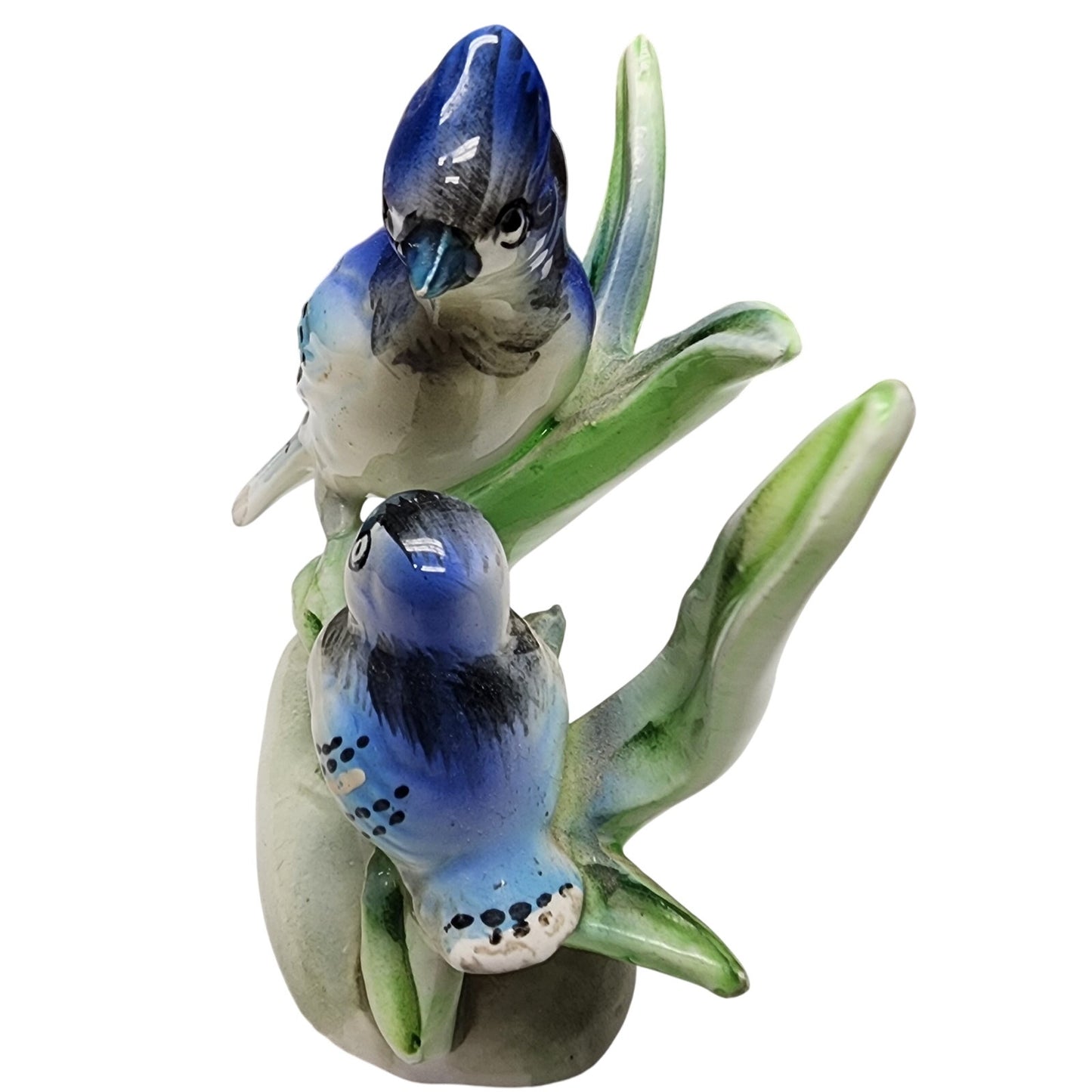 Set of 4 Vintage Hand Painted Porcelain Bird Figurines Japan Blue Jay