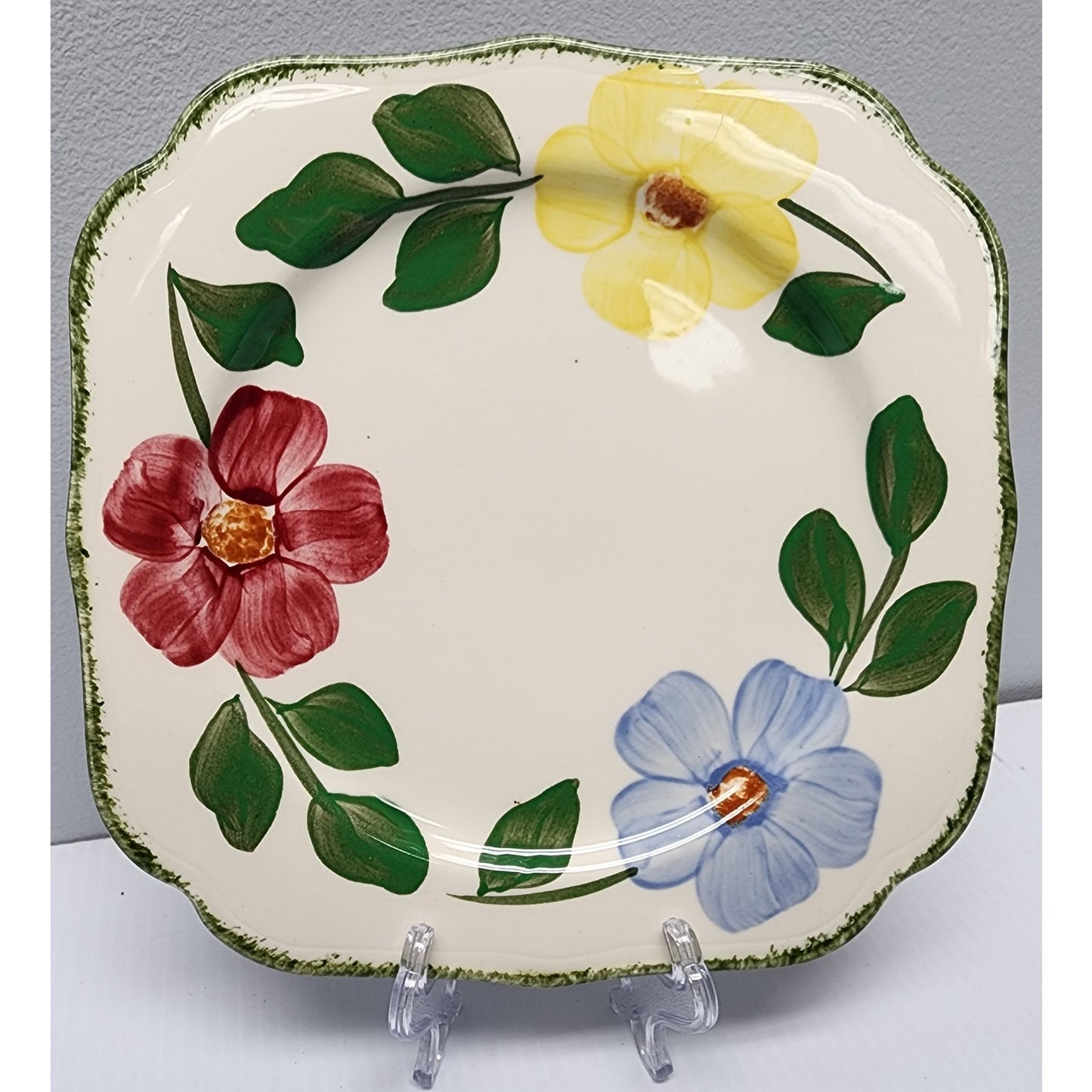 Blue Ridge Southern Potteries Hand Painted Floral Plates Set of 8 Vintage