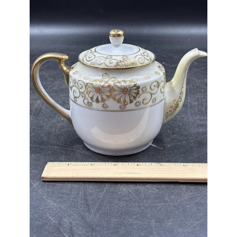 Vintage Japanese Tea Set | Eggshell Lusterware Cups + Porcelain Teapot & Serving Pieces | Gold Floral | Mid-Century Elegance