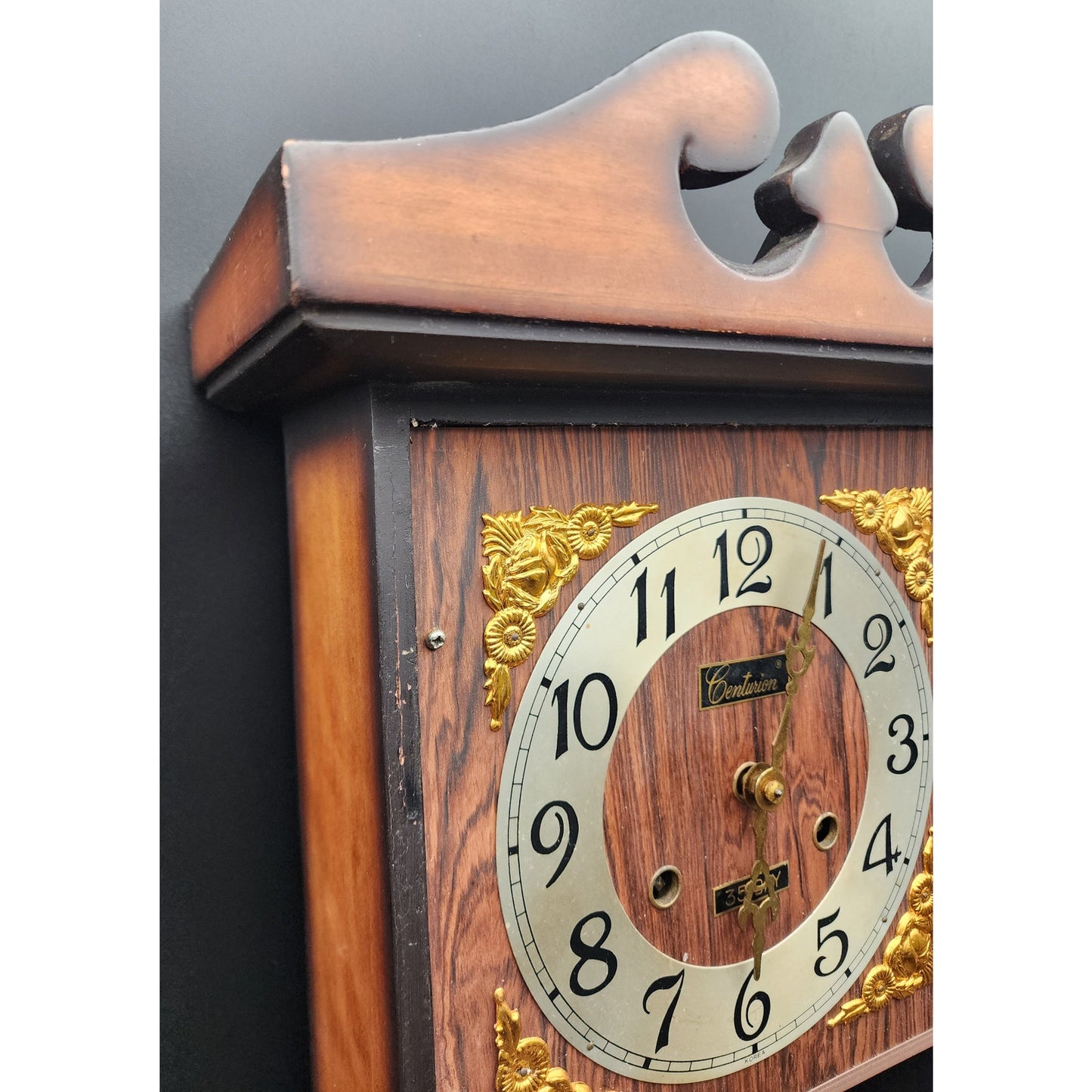 Vintage Centurion 35‑Day Regulator Clock* Korea Wood Case Brass Pendulum Key